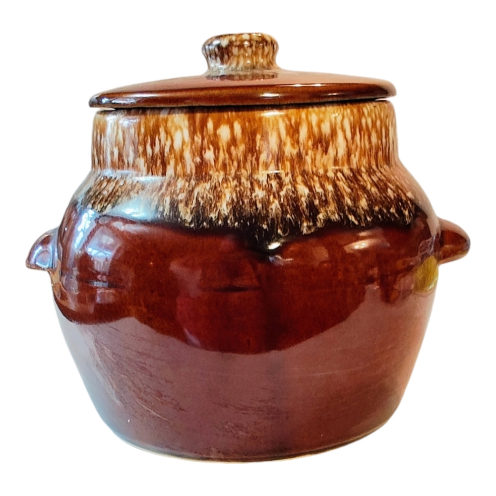 Vintage Kathy Kale USA Brown Drip Glaze Stoneware Bean Pot Or Cookie Jar MCM